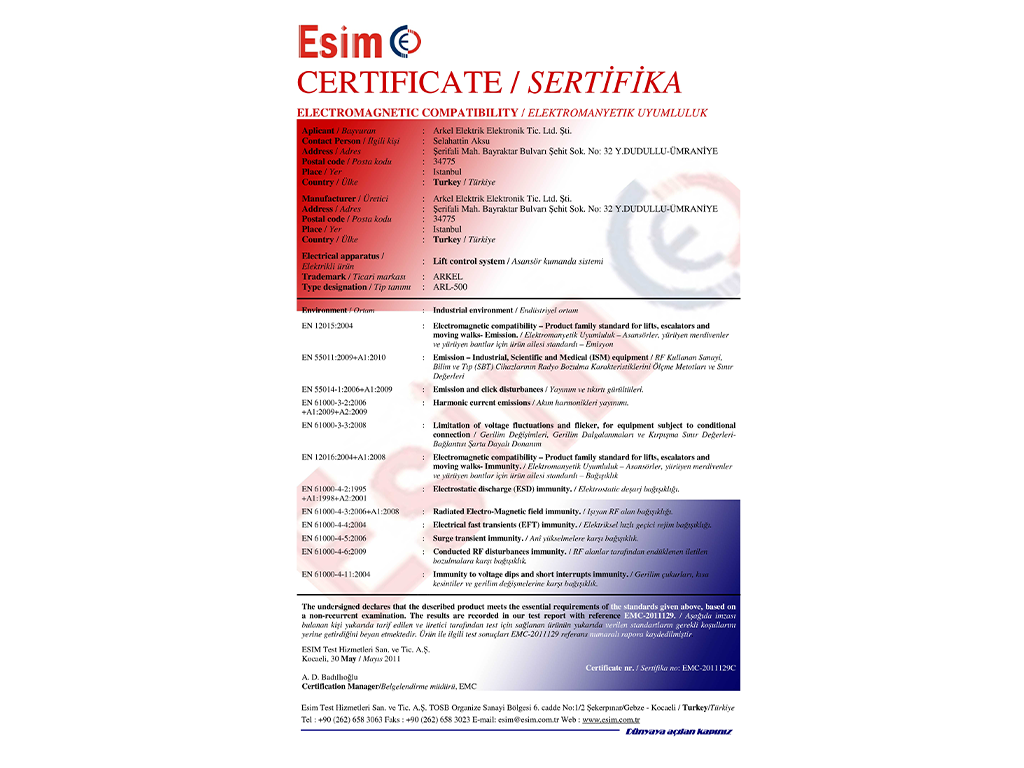 ARL-500 EMC Certificate